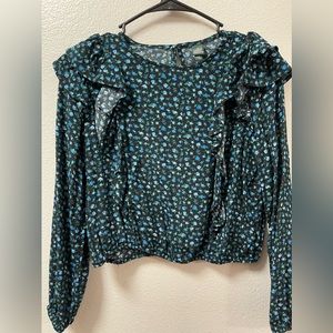 Blue Flower Crop Top Blouse